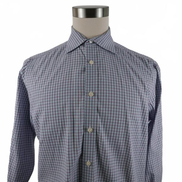 Black Brown 1826 Men 80s 2 Ply No Iron Fitted LS Button Up Maroon Plaid Shirt 16 - Picture 1 of 11